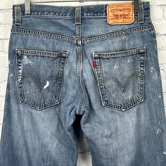 Levis 569 Loose Straight Jeans Distressed Paint Splattered Denim Blue Mens 30x31 - Picture 10 of 10